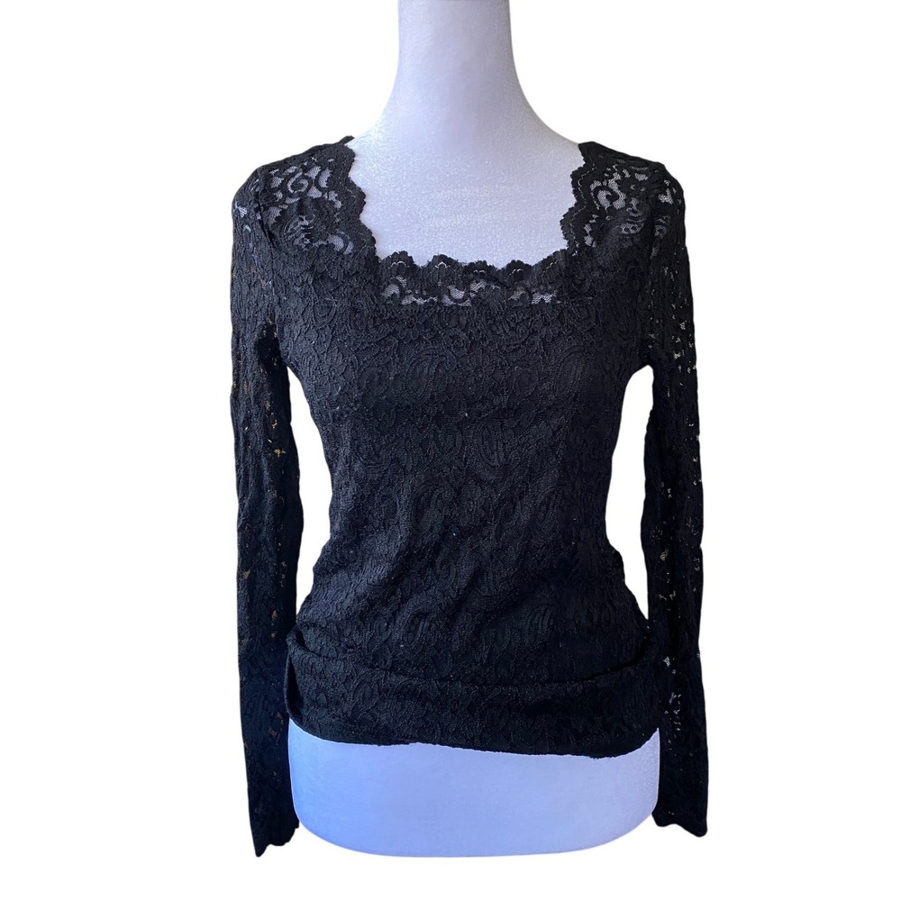 Sheer Lace Black Long Sleeve Top XS Whimsygoth Dark Femme Boho‎ Goth Alt Indie
